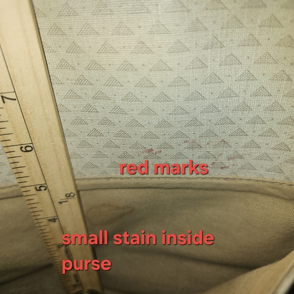 Liz Claiborne 1980s Vtg Purse Triangle Print Taupe & Khaki Shoulder Bag Zip Top - Picture 11 of 12